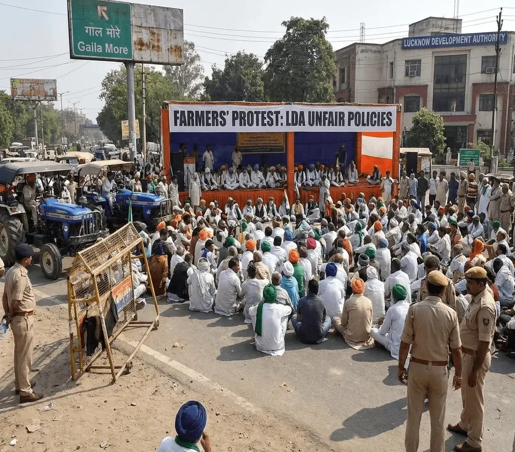 Lucknow में रजिस्ट्री रोक से नाराज किसान सड़क पर, LDA के खिलाफ घैला मोड़ पर प्रदर्शन